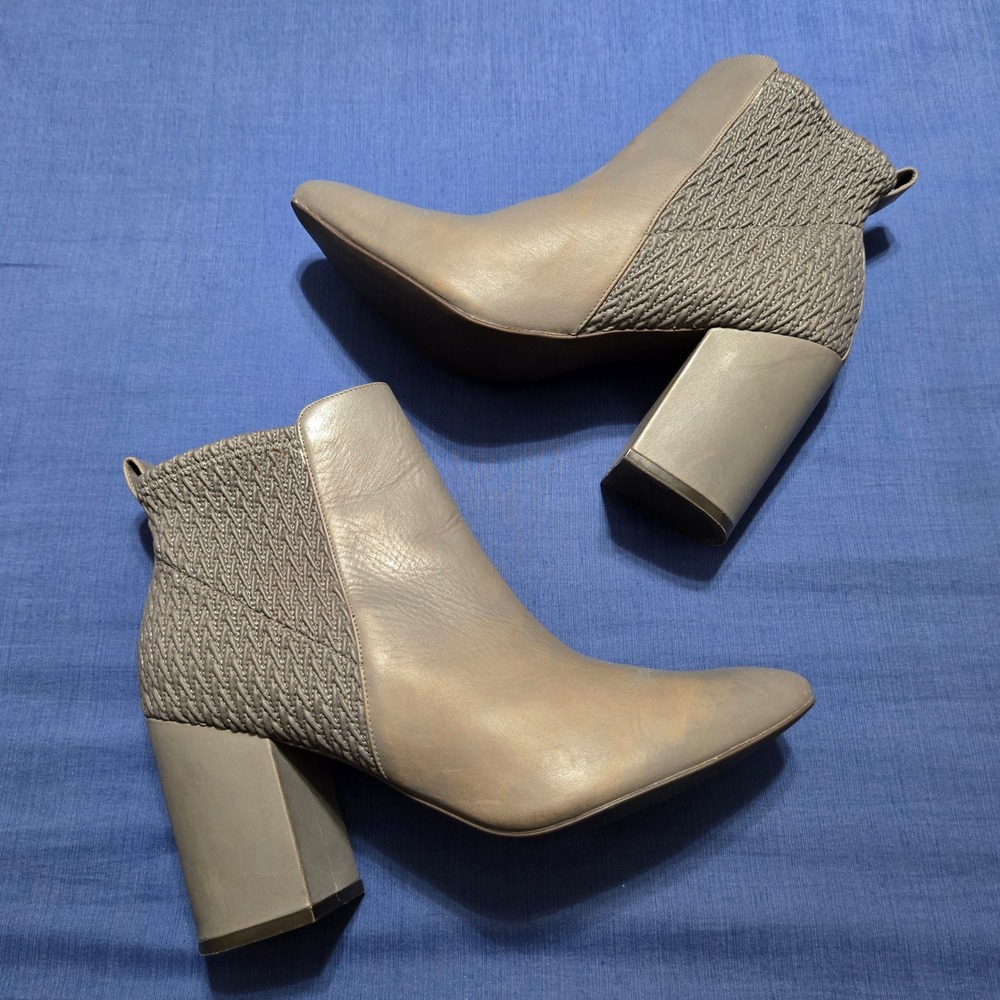 Cole Haan Ankle Boots Women 10.5B Grey Good Woven Block Heel Pointed Toe W08827